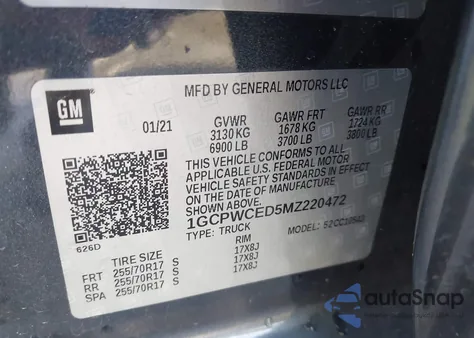 2021 Chevrolet Silverado 1500 2Wd Short Bed Lt z USA, uszkodzony, nr VIN 1GCPWCED5MZ220472